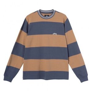 Stussy Blue and Tan Striped Long Sleeve